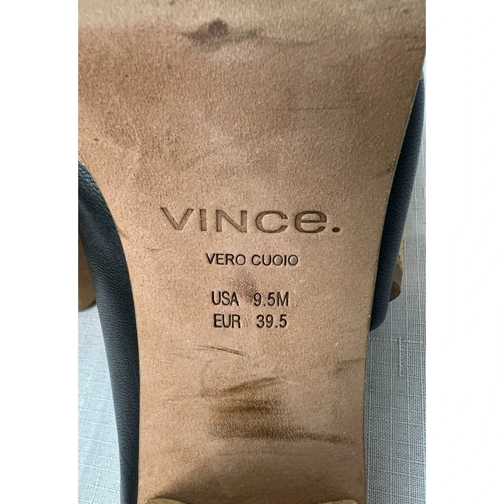 Vince. Wyatt Slide Sandal Cork Platform & Block Heel Black‎ Leather Upper SZ 9.5